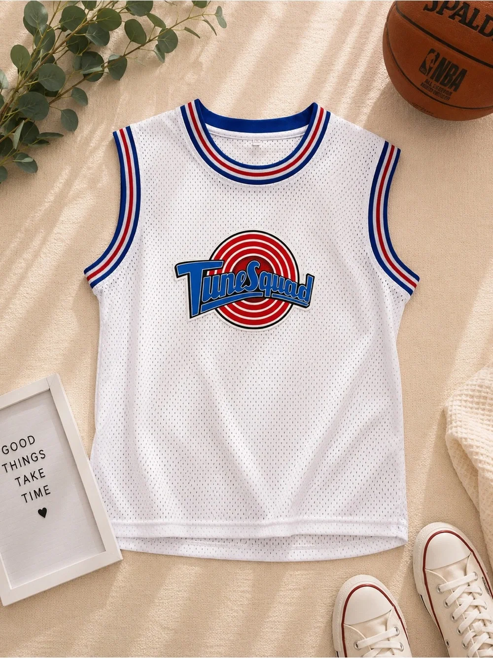 Tune Squad White Mesh Kids Basketball Tank Top Jersey
